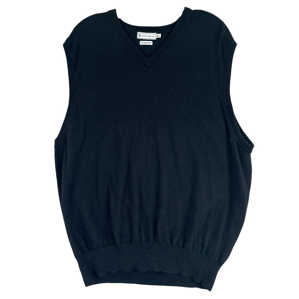 Peter Millar Merino Wool Sweater Vest Mens XL Black Classic Preppy Golfcore